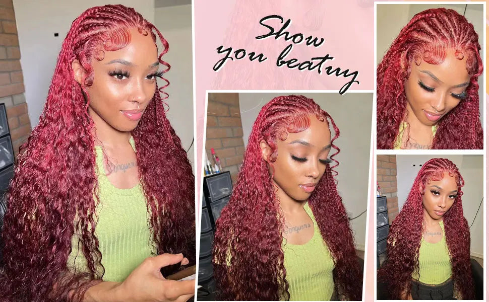 30 Inch Burgundy 99 Deep Wave Frontal Wig Colored Curly Human Hair Wigs 250% Density 13x4 13x6 HD Lace Frontal Human Hair Style Wigs