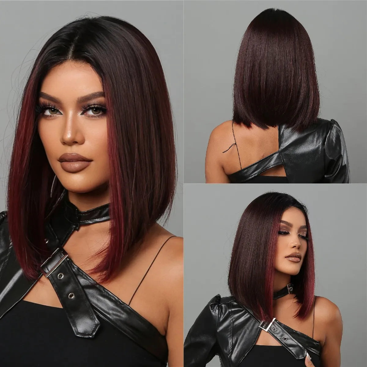 Brown Blonde Ombre Synthetic Hair Wigs Short Straight Bob Wig for Women Middle Part Lolita Cosplay Natural Hair Heat Resistant Fiber