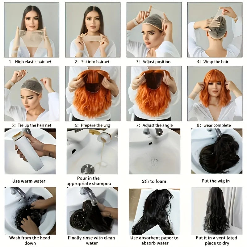 Synthetic fiber wig with rose mesh hat wavy gradient highlights Natural appearance is suitable Hair Wigs for Women everyday outfits, Hair Style
