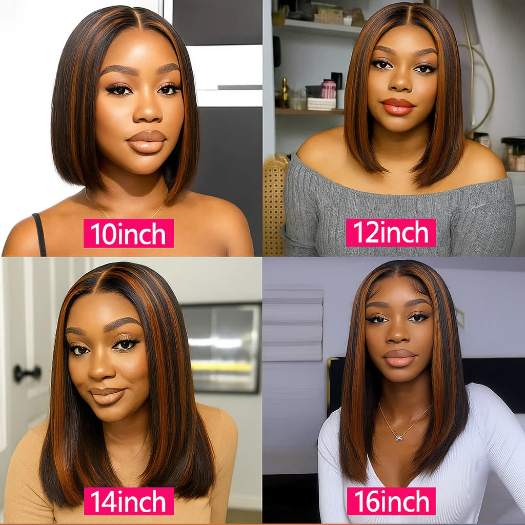 Highlight Colored 13x4 Lace Frontal Wig Silky Straight Human Hair Style Wigs Front Short Bob Wigs Pre Cut Glueless Straight Bob Wigs