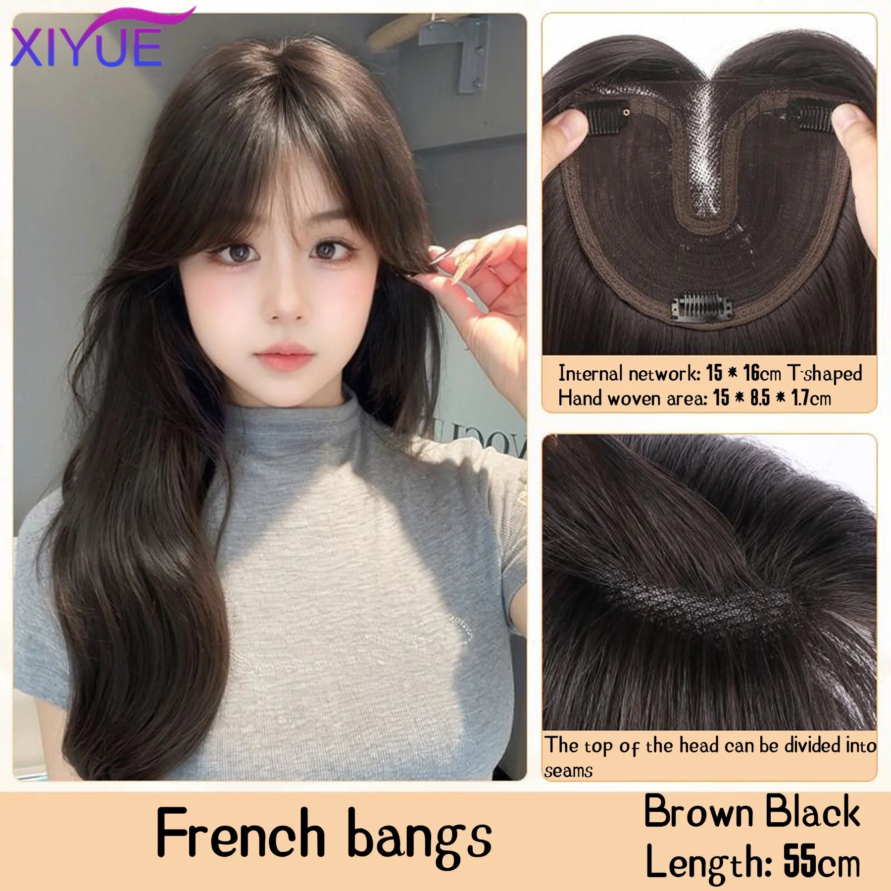 Synthetic Long Straight Layered Wigs Hair Clip in Hair Extensions and Accessories Natural Fluffy Head Top Fake Hair Piece with Bang Clip for Women Wig Daily Use