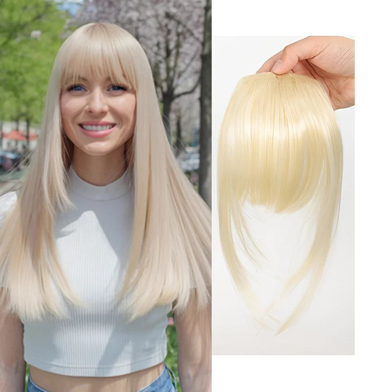 Synthetic Wigs Hair Clip-In Bangs Cut Wispy Fringe with Sideburns Dark Brown Natural Look for Women Wig Daily Party Wear