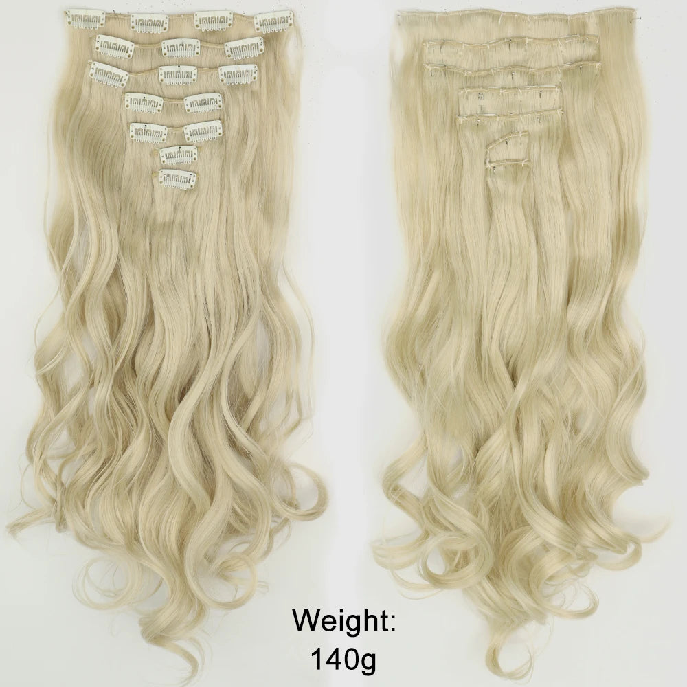 7Pcs/Set 16 Clips Wig Hair Accessories Extension Black Long Straight Natural Hair Wigs Ombre Hairpiece Heat Resistant Fiber For Women Hair Style