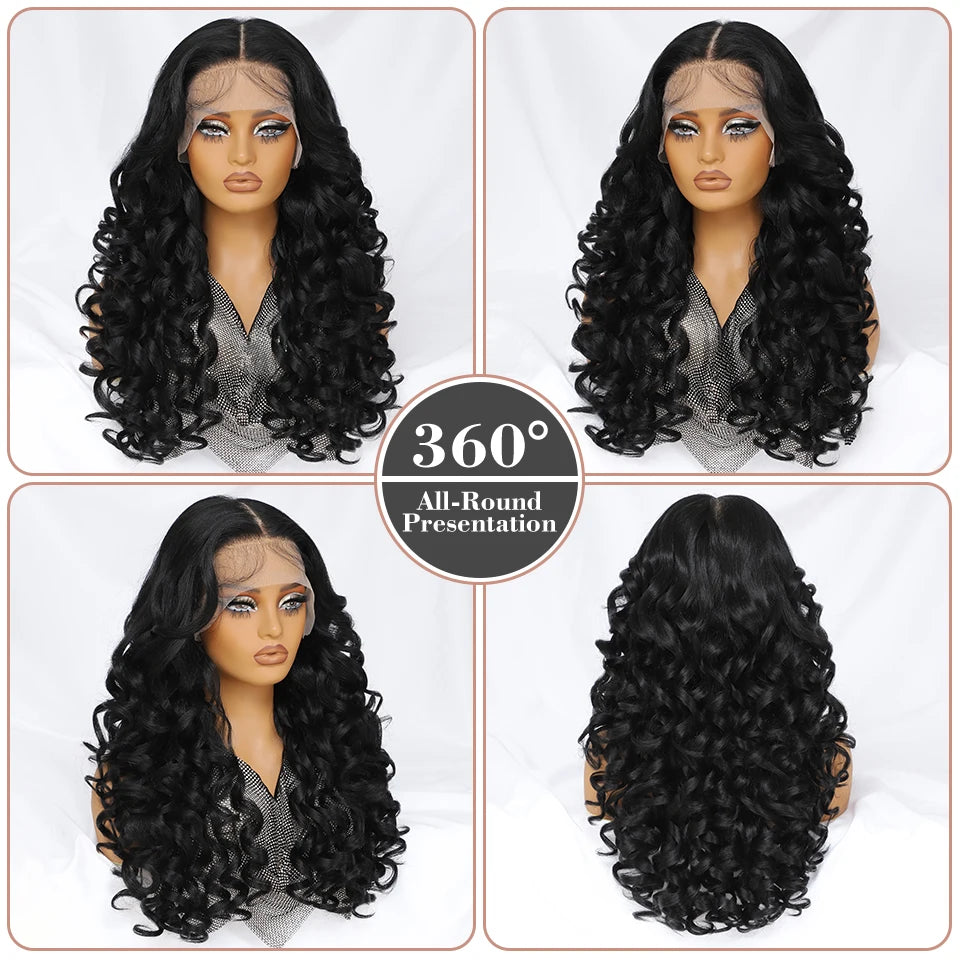 Latisha HD Synthetic Lace Front Wigs Curly Pre Plucked Lace Frontal Wig with Bangs for Women Highlight with Babyhair 24Inch Wigs