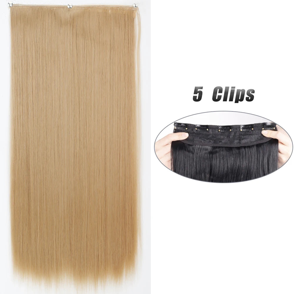 Synthetic Wig 5 Clip In Hair Accessories and Extensions Long Straight Wigs Hair Style Hairpiece Black Brown Blonde 80CM Natural Fake Hair For Women