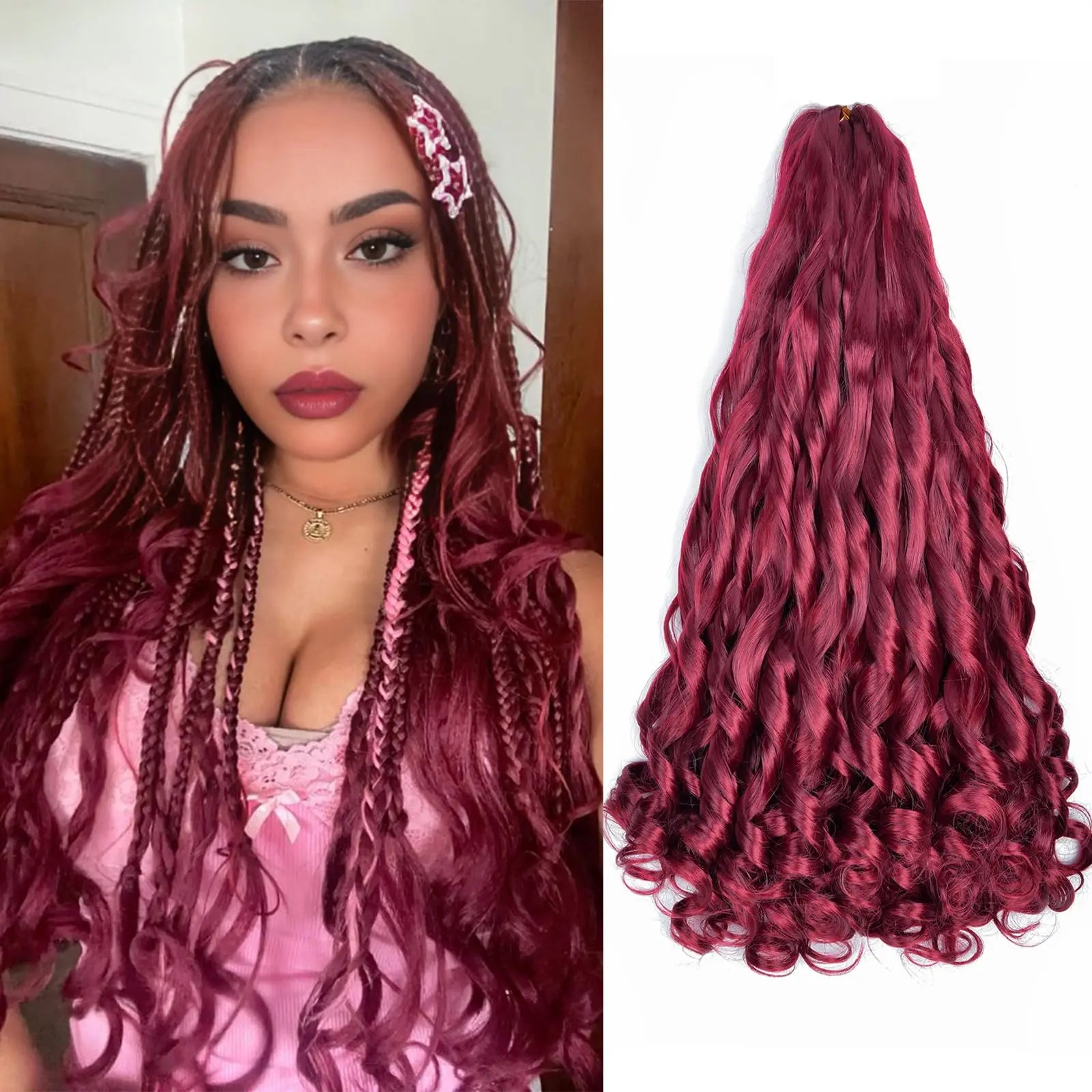 French Curly Braiding Hair Wigs 22Inch Synthetic Curly Braiding Wig Hair Pre Stretched Loose Wavy Curl Braiding Hair Accessories and Extensions For Women