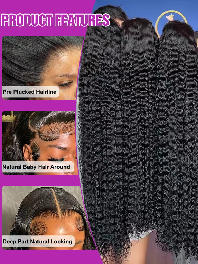 300 Density HD 13X6 Transparent Deep Water Wave Curly Lace Frontal Wigs 40 46 Inch 13X4 360 Lace Front Human Hair Wigs for Women