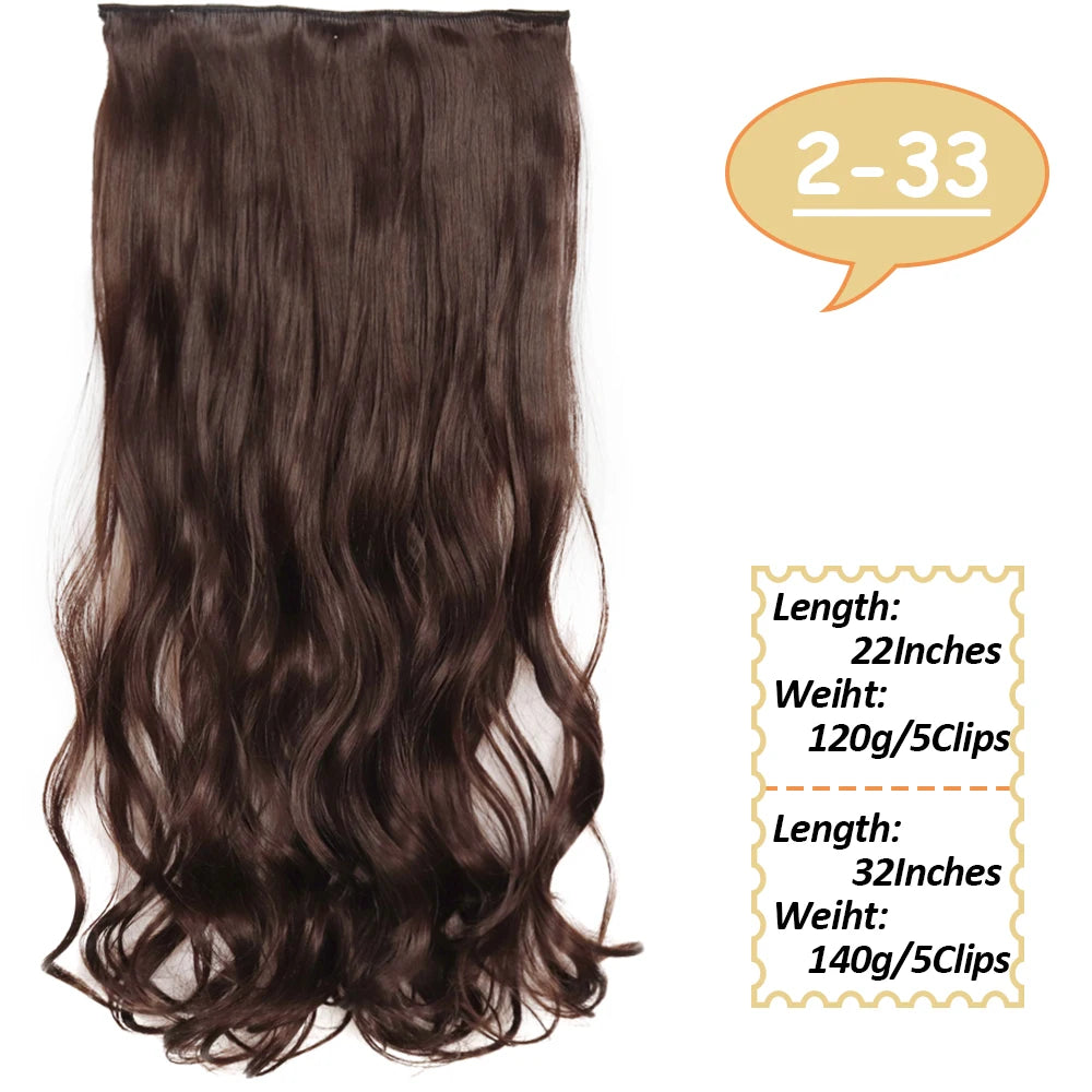 NICESY Synthetic Long Wavy 5 Clips Hair Extensions 22Inch/32Inch Clip On Hair Extensions High Tempreture Fake For Women