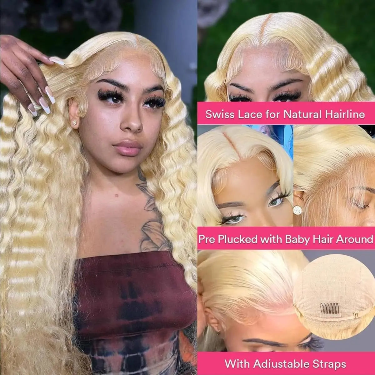 613 Blonde Deep Wave Hair Wigs 13x4 13x6 HD Transparent Lace Front Wig 100% Human Hair HD Lace Closure Wig For Women Nature Black Hair Style
