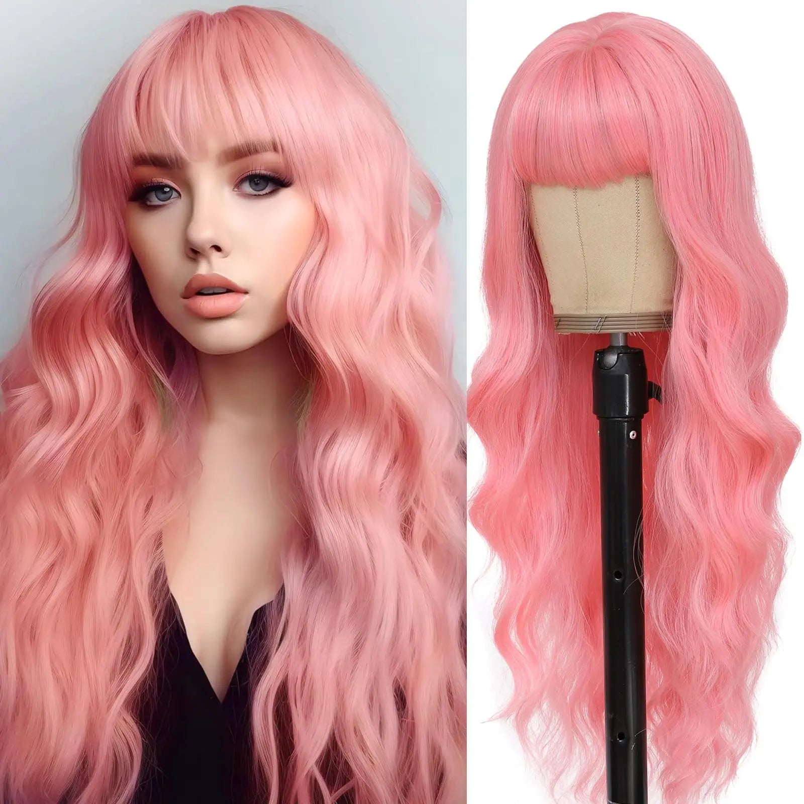 Gray long curly hair style synthetic wig with big waves, Halloween cosplay wigs, daily wig, high-temperature hair fiber wig set