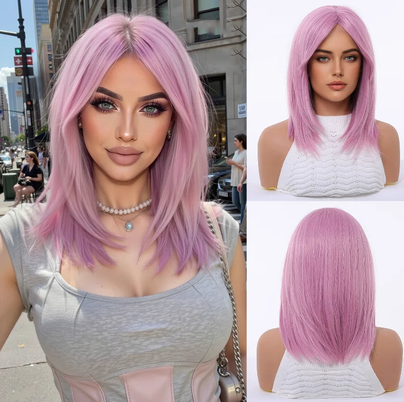 EASIHAIR Short Straight Bob Hair Wigs Synthetic Wig for Women Brown Straight Natural Wigs with Eight Character Daily Cosplay for Women Hair Style