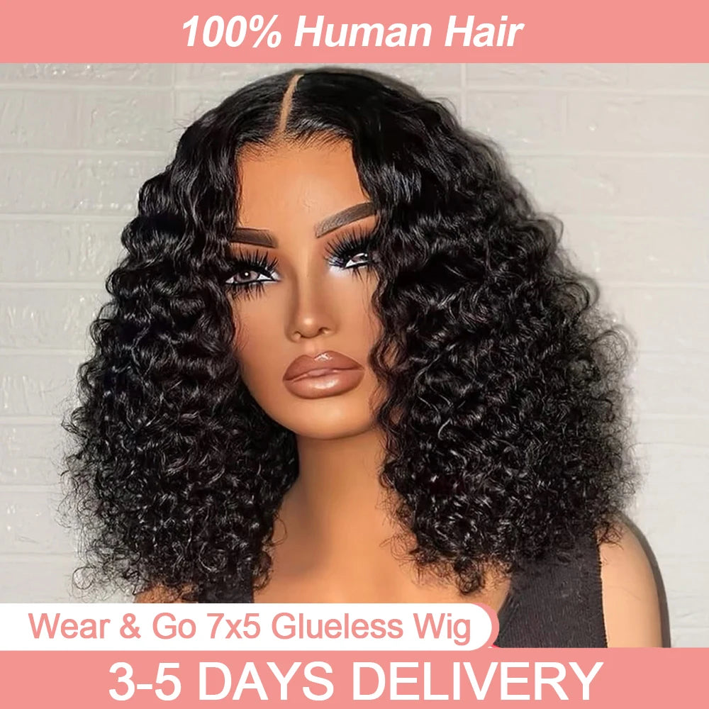 Short Curly Bob Wig Human Hair 250% Glueless Brazilian Closure Frontal Wigs Hair Without Glue Pre Cut Lace Wigs For Women On Sale