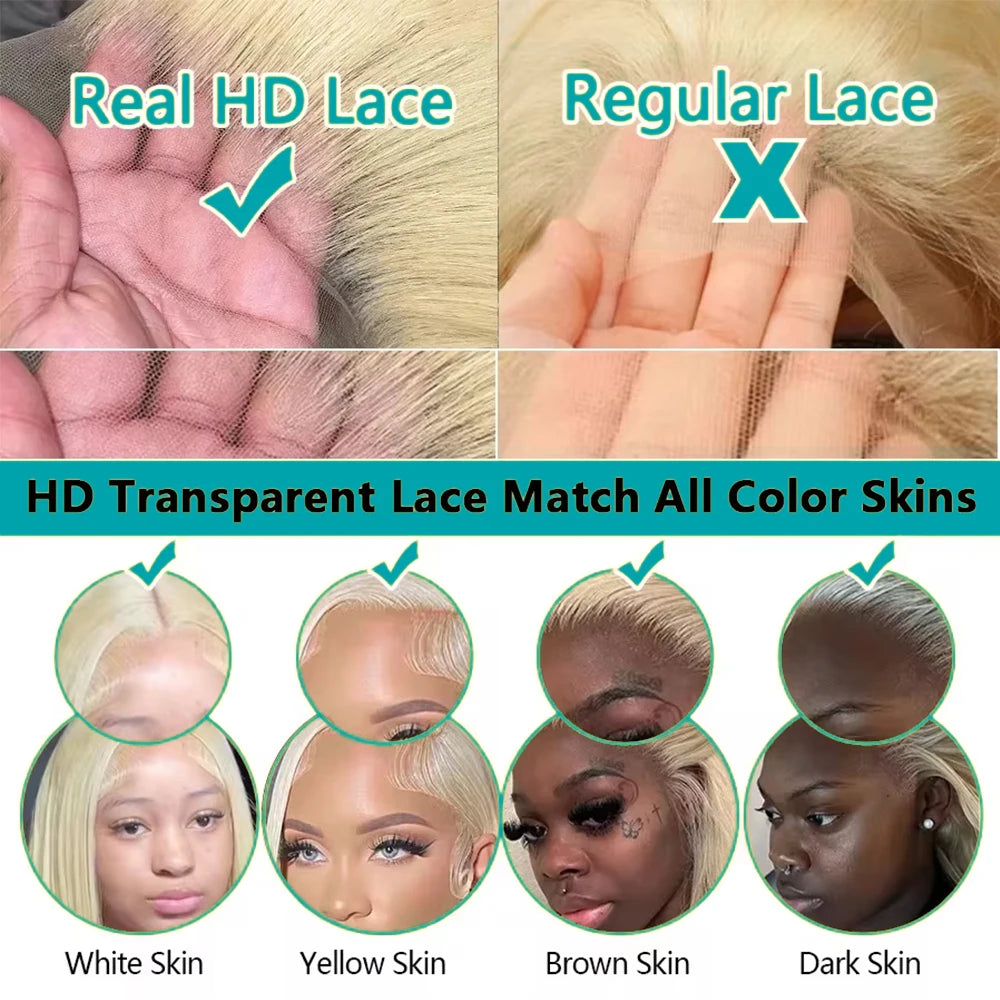 613 13x6 Lace Front Wig Human Hair Body Wave Blonde Lace Frontal Wigs for Women 200 Density Natural Hairline With Baby Hair