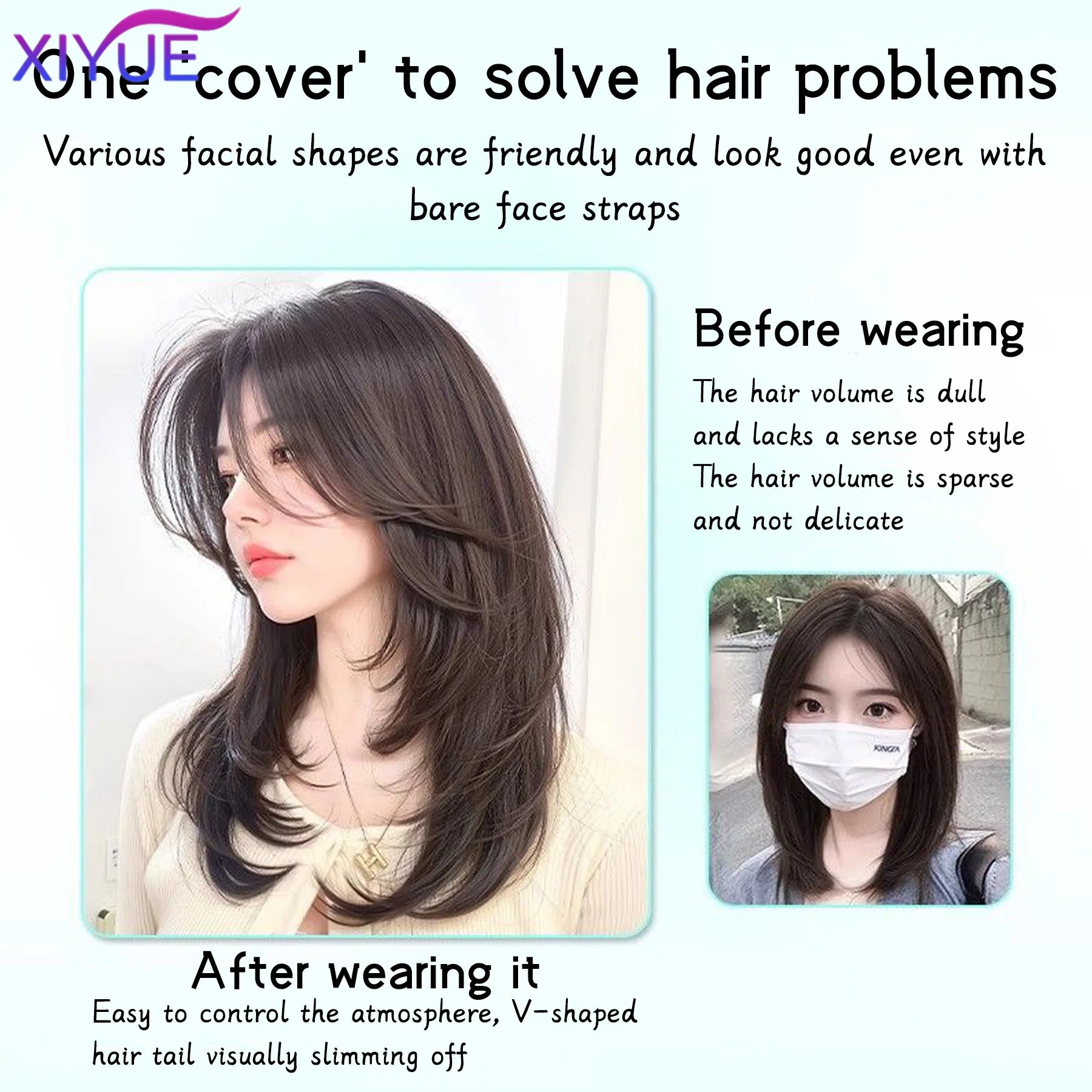 Synthetic Long Straight Layered Wigs Hair Clip in Hair Extensions and Accessories Natural Fluffy Head Top Fake Hair Piece with Bang Clip for Women Wig Daily Use