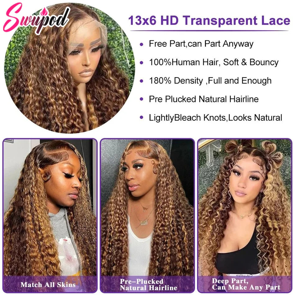 Highlight Deep Wave Wig 100%Human Hair Style Wigs 13x6/13X4 HD Lace Frontal Wig Honey Blonde 13x4 Lace Front Human Hair Wigs For Women