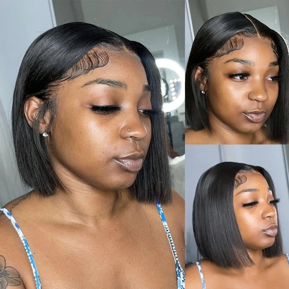 200% Density 13x4 Short Wig Bob Straight Brazilian Remy Hair Wigs HD Transparent Lace Full Lace Frontal Hair Style 4x4 5x5 Closure Wig 2x6 Lace
