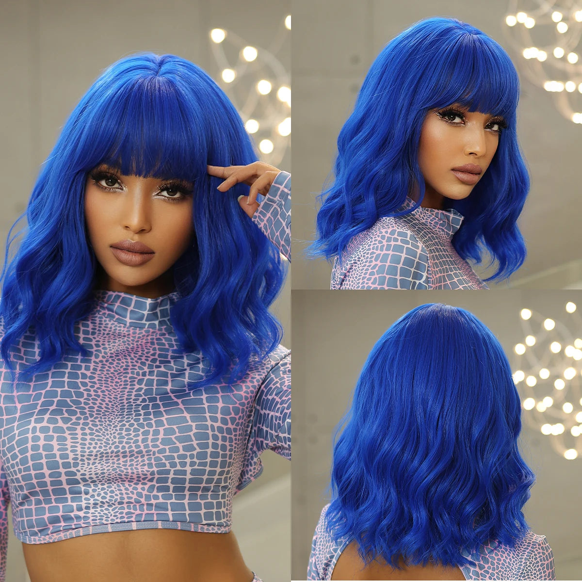 Blonde Short Curly Bob Synthetic Wig with Bangs Platium Golden Lolita Cosplay Wigs for Women Daily Party Cosplay Heat Resistant of Hair Wigs