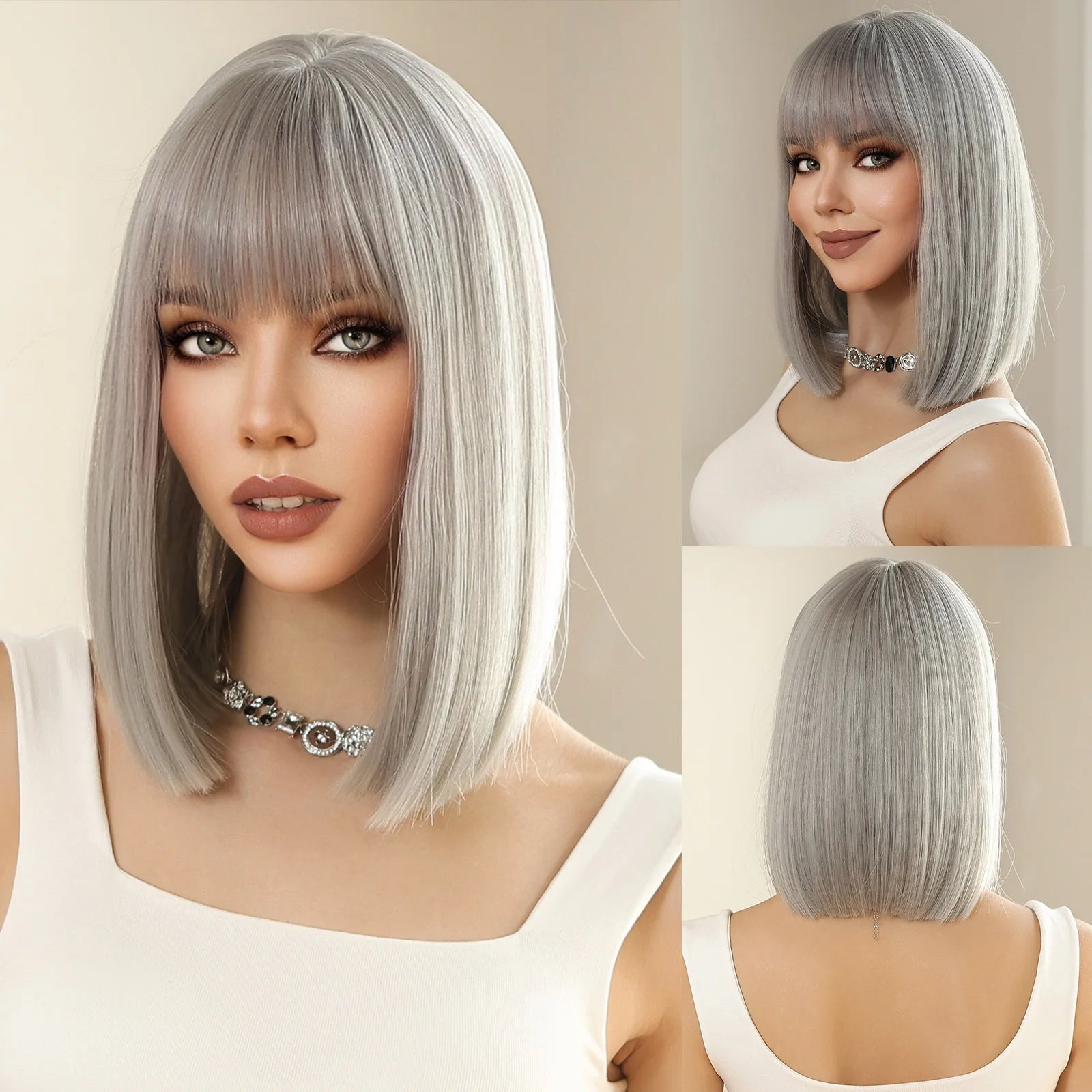 Blonde Short Curly Bob Synthetic Wig with Bangs Platium Golden Lolita Cosplay Wigs for Women Daily Party Cosplay Heat Resistant of Hair Wigs