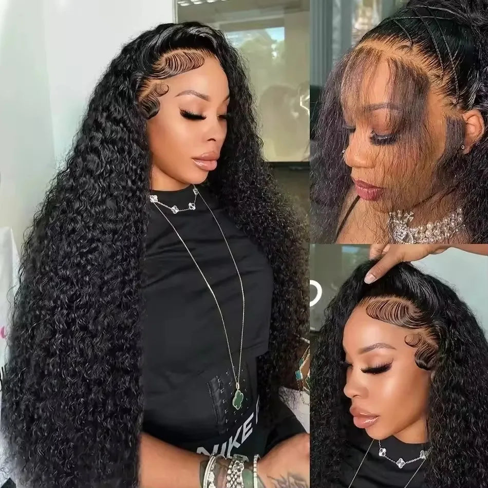 Nexora Curly Wigs 1b Black Wig Water Wave 360 human hair full lace wig Deep Wave Inviscid Strap Glueless Lace Wigs Bleached Knotted