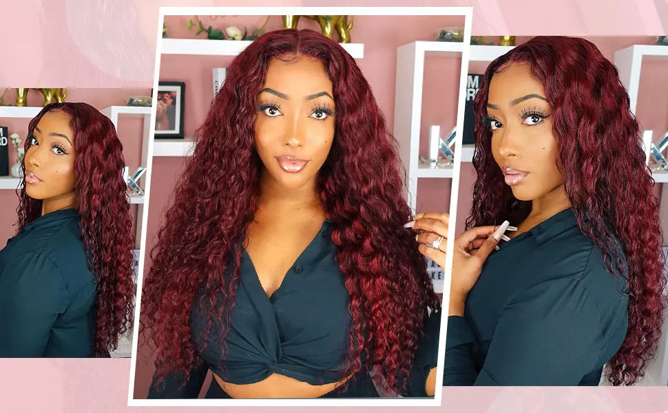 30 Inch Burgundy 99 Deep Wave Frontal Wig Colored Curly Human Hair Wigs 250% Density 13x4 13x6 HD Lace Frontal Human Hair Style Wigs