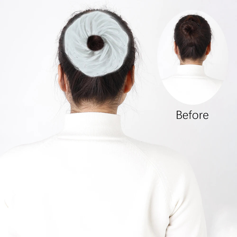 AZQUEEN Messy Bun Hair Extension Synthetic Elastic Band Curly Wave Chignon Scrunchies Donut Updo Hairpiece For Women