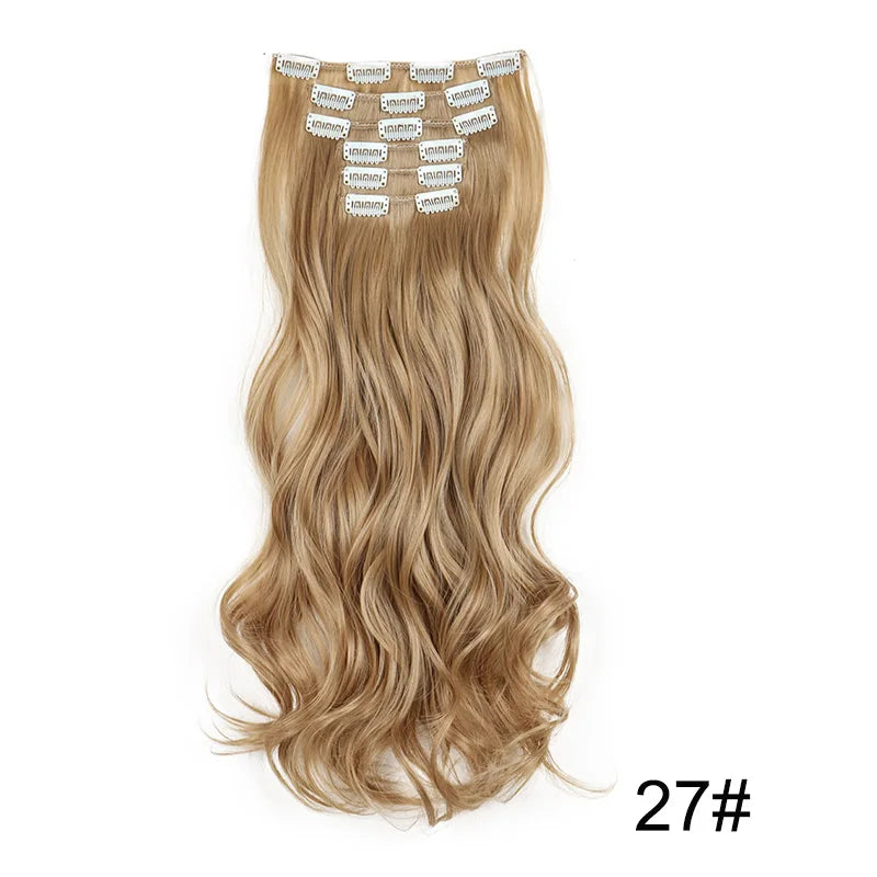 Wig Synthetic 24Inch 16Clips Long Curly Wigs Hair and Accessories Extension Heat Resistant Hair Extension Clips In Ombre Black Brown Blond Women