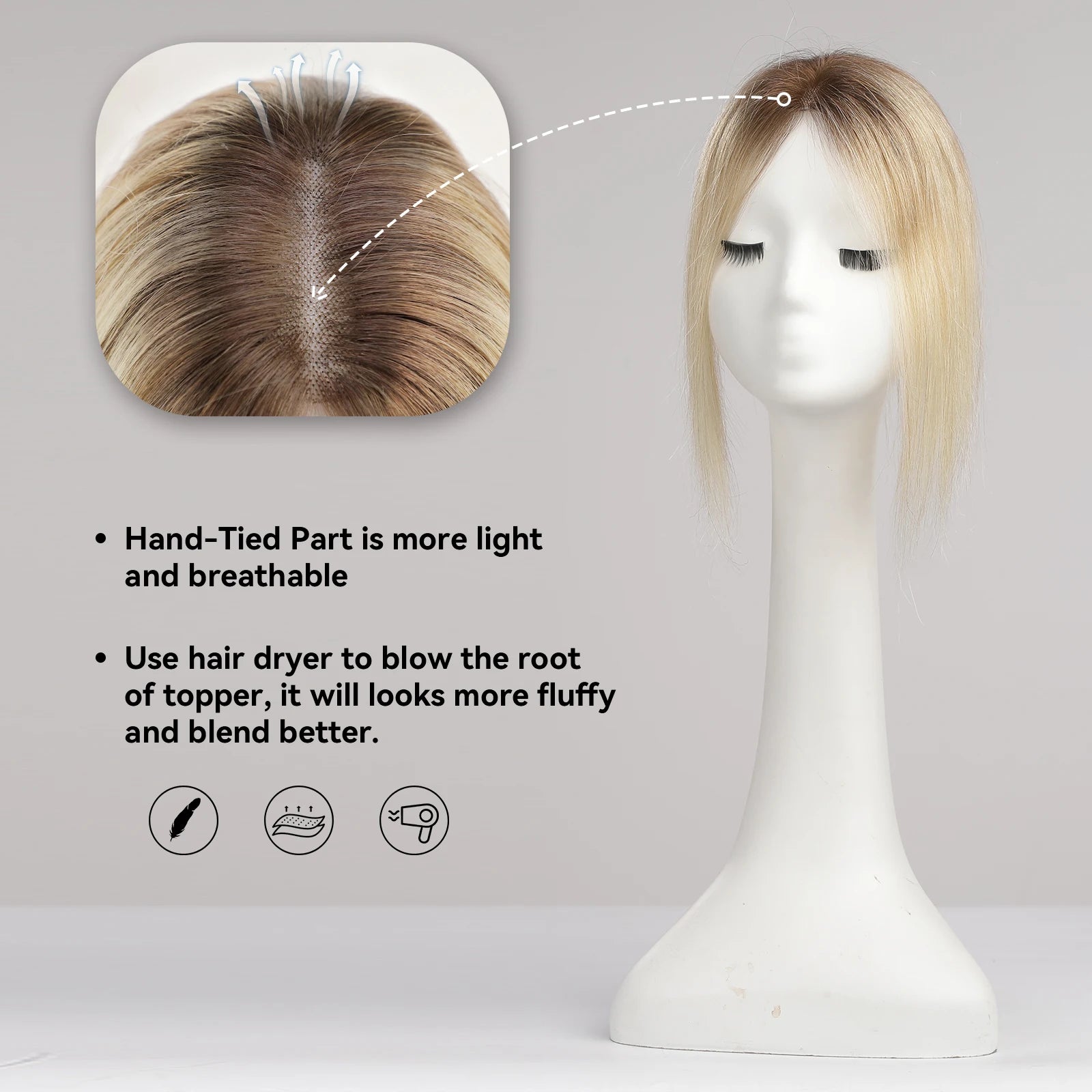 Blonde Ombre 100% Remy Human Hair Toppers Clips In Hair Lace Base Topper Hairpieces for Women Hair Extensions 12 Inch Straight