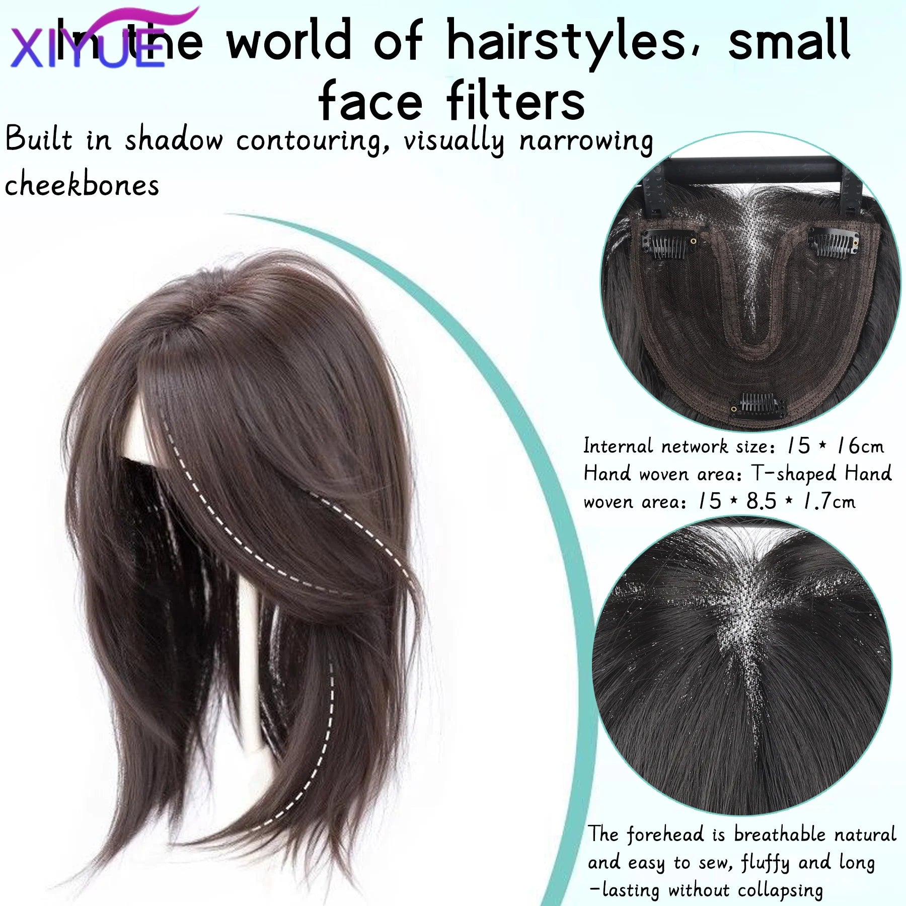 Synthetic Long Straight Layered Wigs Hair Clip in Hair Extensions and Accessories Natural Fluffy Head Top Fake Hair Piece with Bang Clip for Women Wig Daily Use