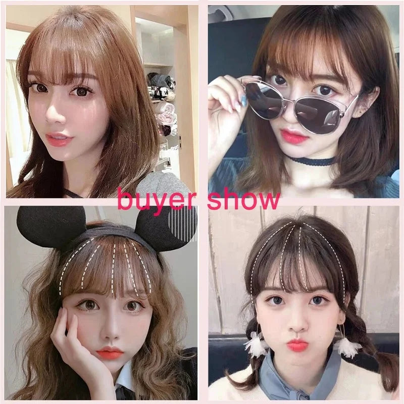Synthetic Fake Invisible Air Bangs Wig Hair Accessories and Extension Front Fringes Hairpiece Black Brown Wigs Hair Accessories and Extension for Women
