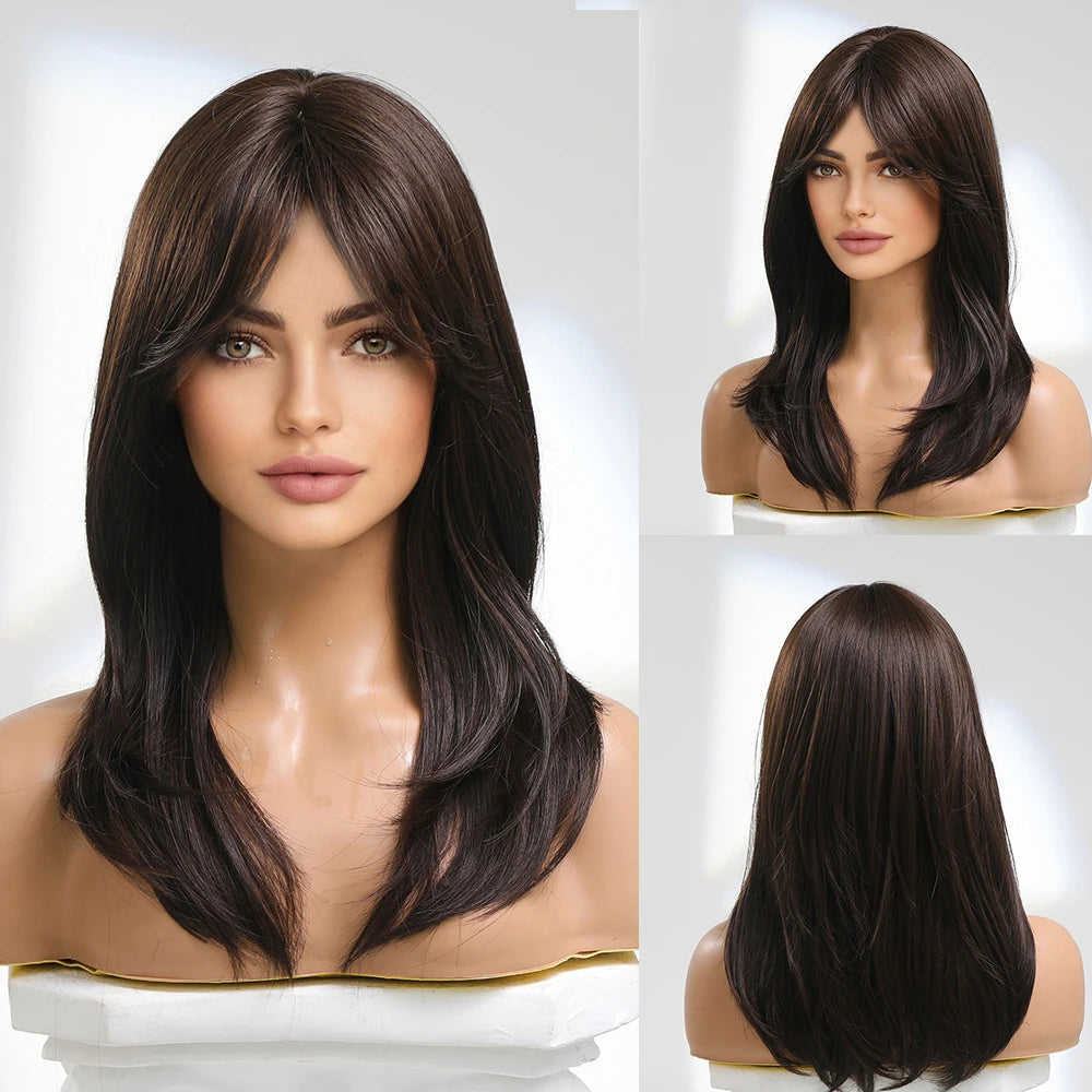 ALAN EATON Long Blonde Wig for Women Synthetic Hair Wigs with Fringe Ombre Color with Dark Roots Layered We Heat Resistant Hair Style
