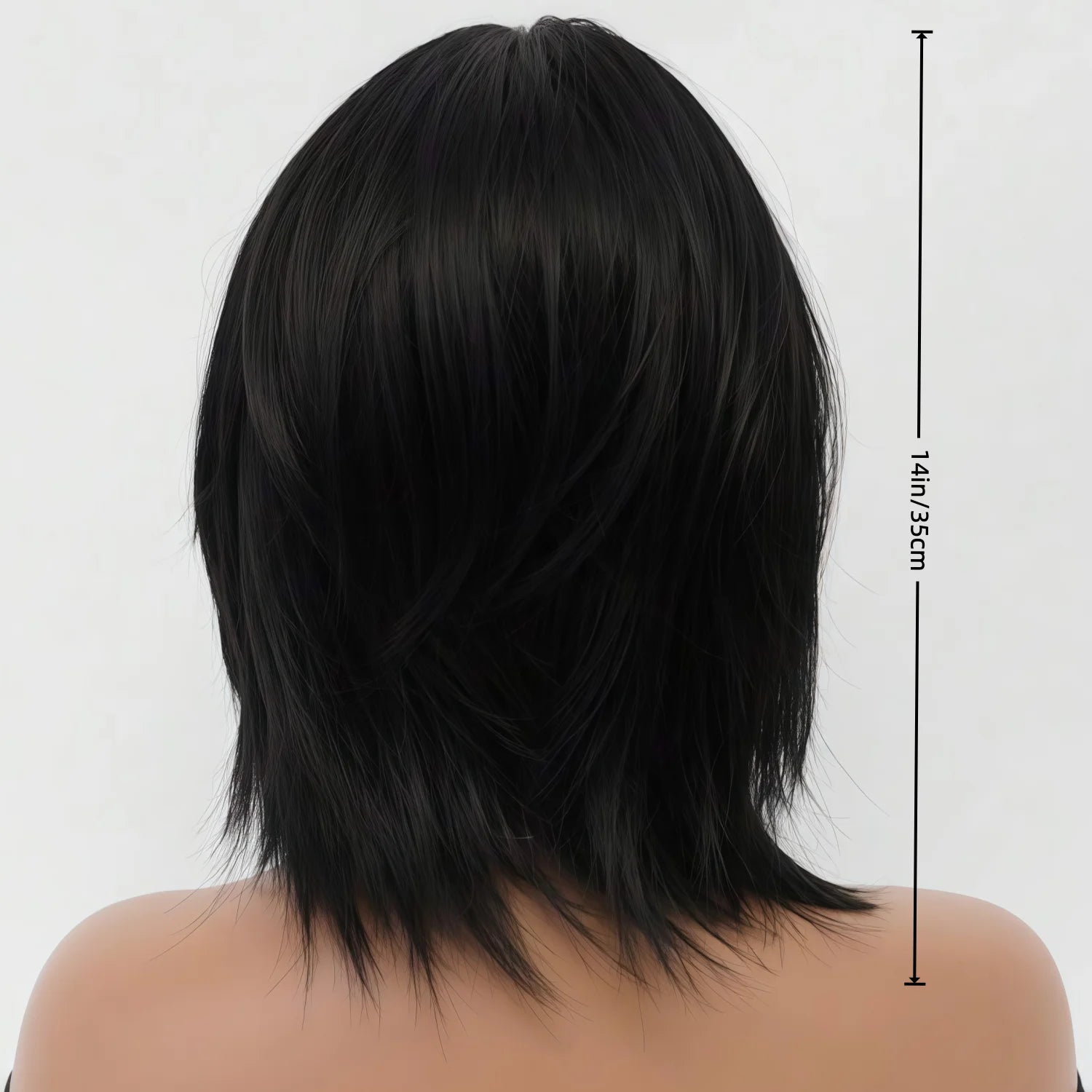 Natural black medium split short wigs Bob shoulder length wig 14 inch layered thin breathable synthetic fiber heat-resistant wigs