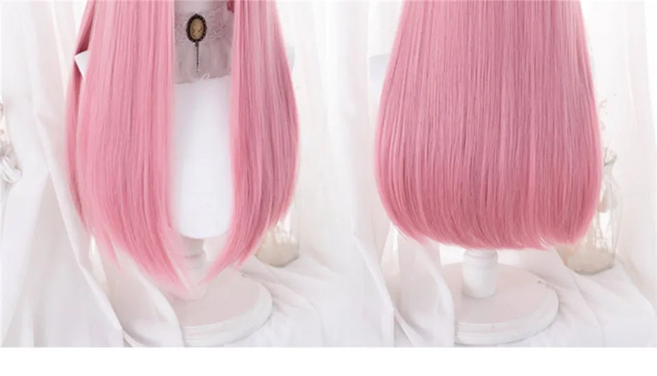 LM Cosplay Wig With Bangs Synthetic Straight Hair Wigs 24 Inch Long Heat-Resistant Pink Hair Style For Women