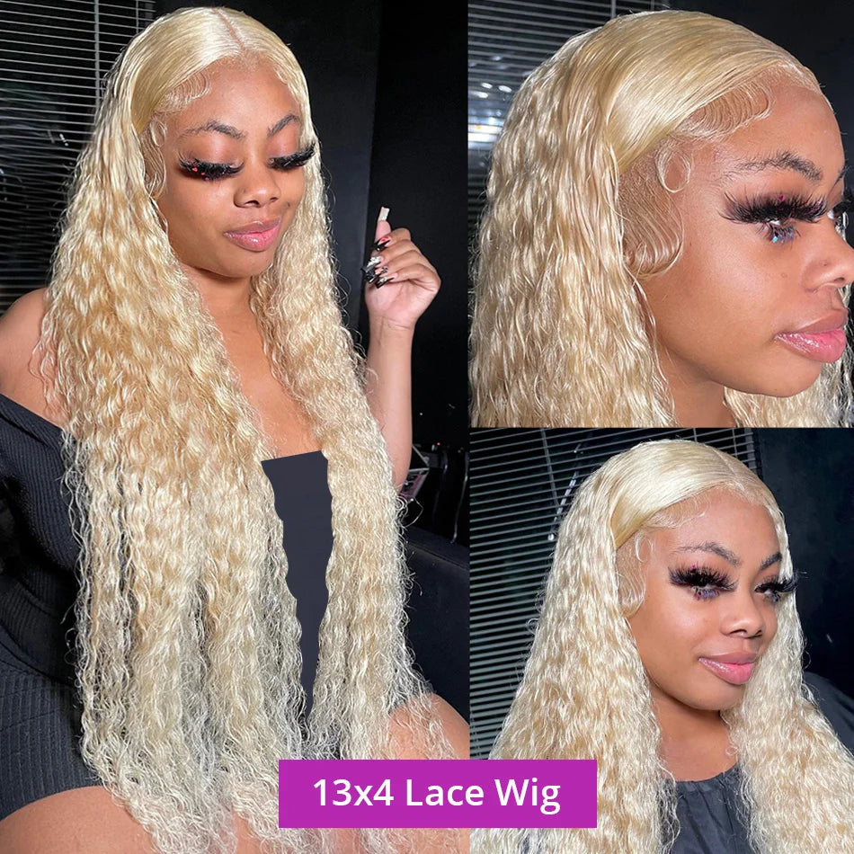 613 Hd Lace Frontal Wig 13X6 Blonde Curly Water Deep Wave Frontal Hair Style Wigs 13X4 Hd Lace Front Pre Plucked Human Hair Wigs 30 38 Inch