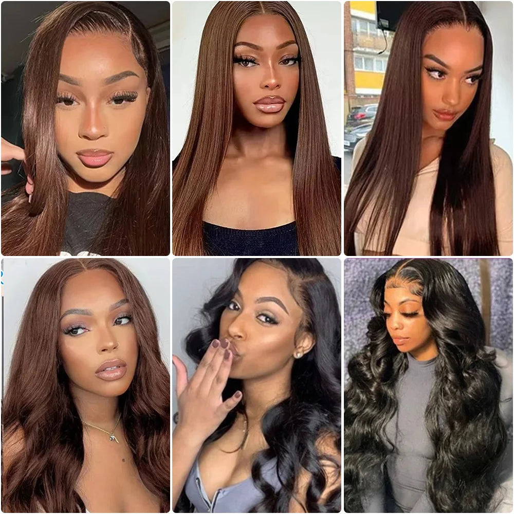 30 36 Inches Chocolate Brown Lace Front 100% Human Hair Wig Pre Plucked Dark Brown Bone Straight 13x4 13x6 HD Lace Frontal Wigs