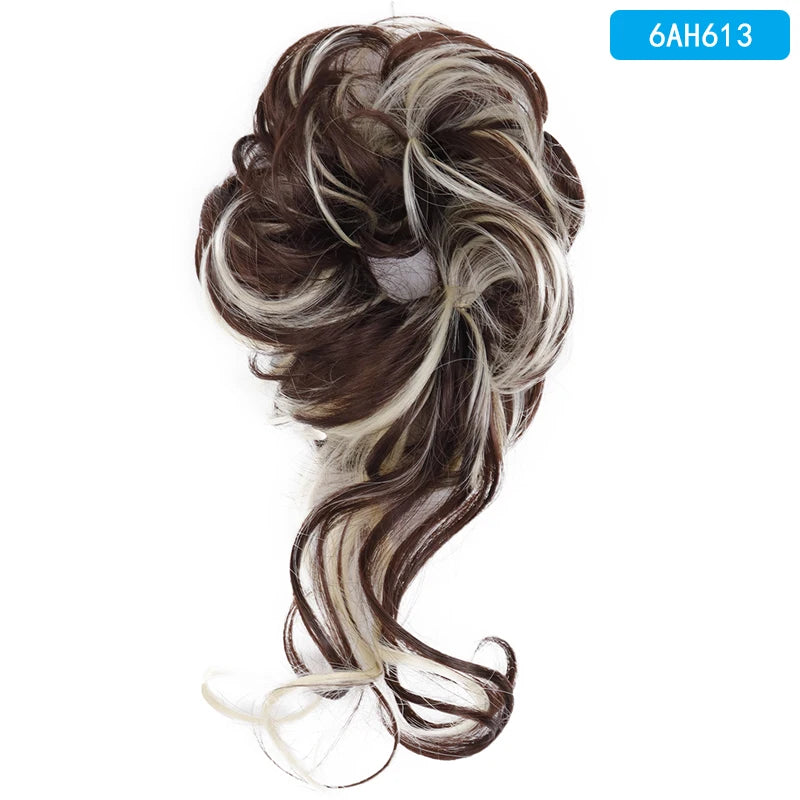 AZQUEEN Messy Bun Hair Extension Synthetic Elastic Band Curly Wave Chignon Scrunchies Donut Updo Hairpiece For Women