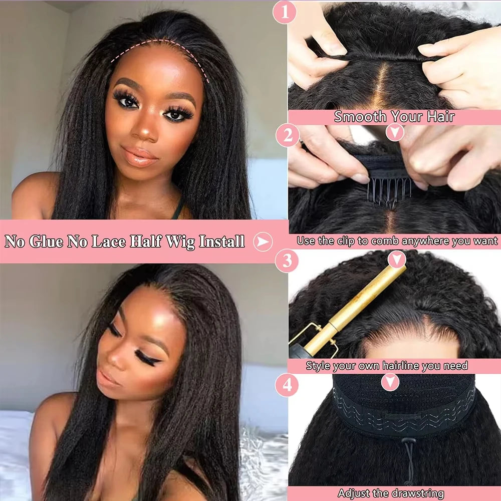 V Part Wig Human Hair Kinky Straight 200% Density No Leave Out V Part Wigs Upgrade U Part Human Hair Wig Clip V Shape Human Hair