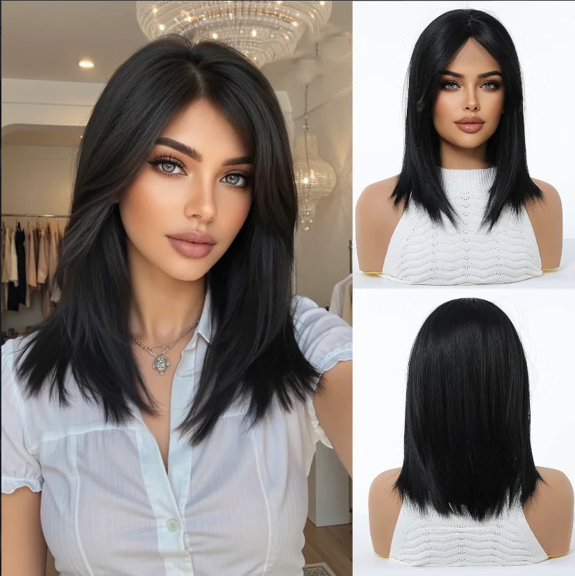 EASIHAIR Short Straight Bob Hair Wigs Synthetic Wig for Women Brown Straight Natural Wigs with Eight Character Daily Cosplay for Women Hair Style