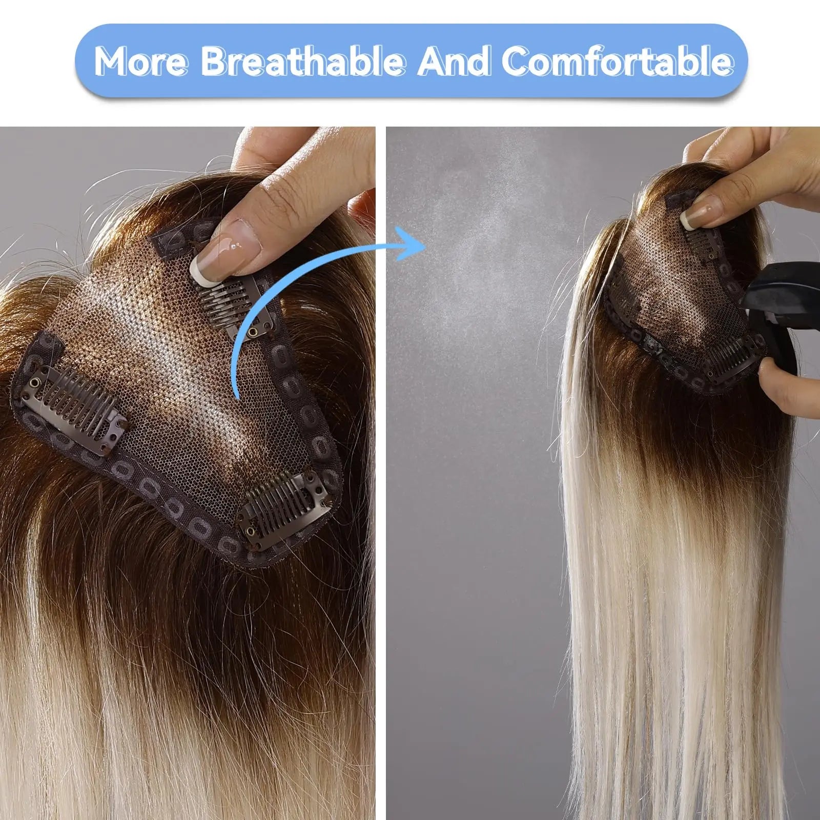 Blonde Ombre 100% Remy Human Hair Toppers Clips In Hair Lace Base Topper Hairpieces for Women Hair Extensions 12 Inch Straight