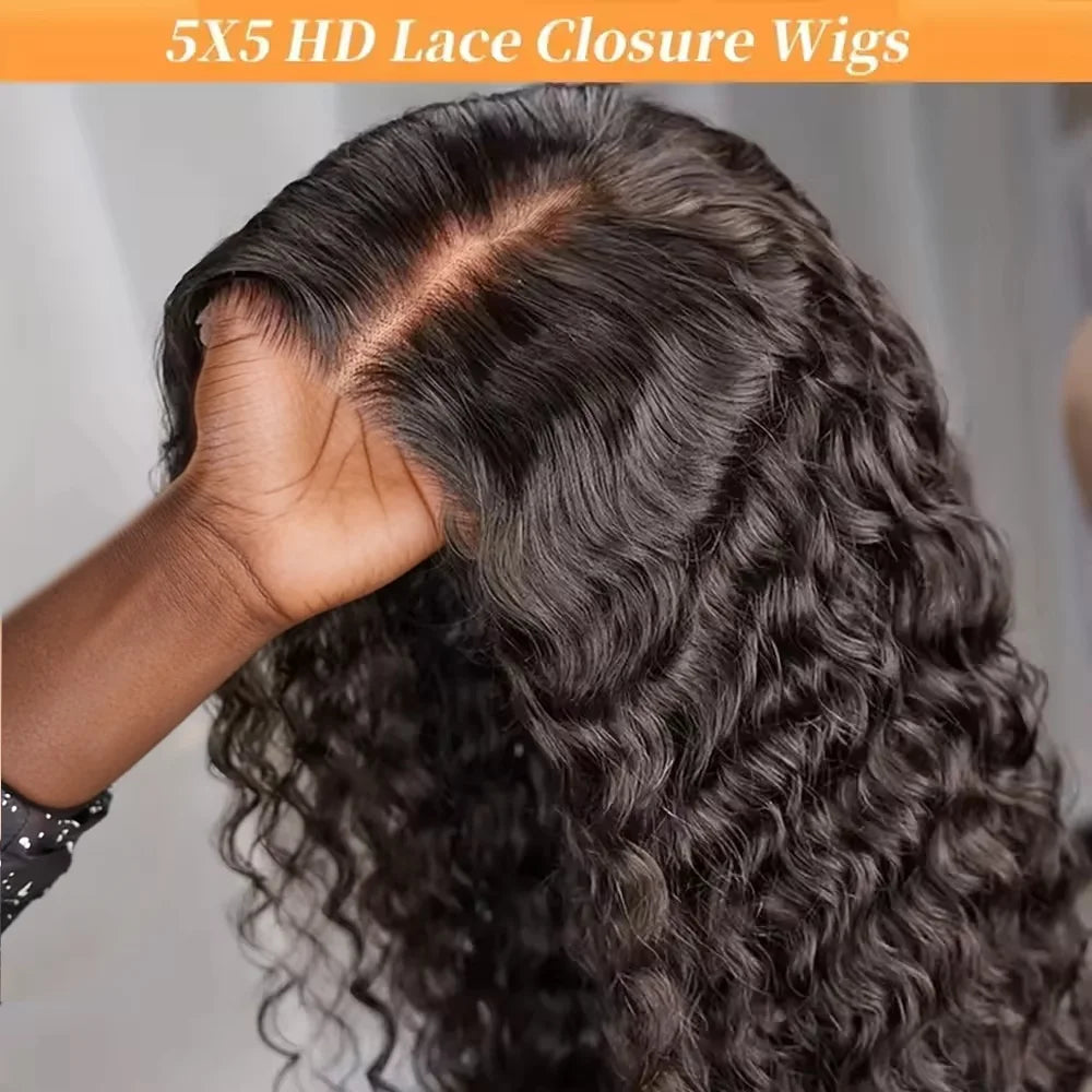 250% Wigs Density 5x5 Glueless HD Lace Closure Burmese  Curly Deep Wave Wig for Women Ready To Wear Pre Cut No Glue Human Hair Style Wigs