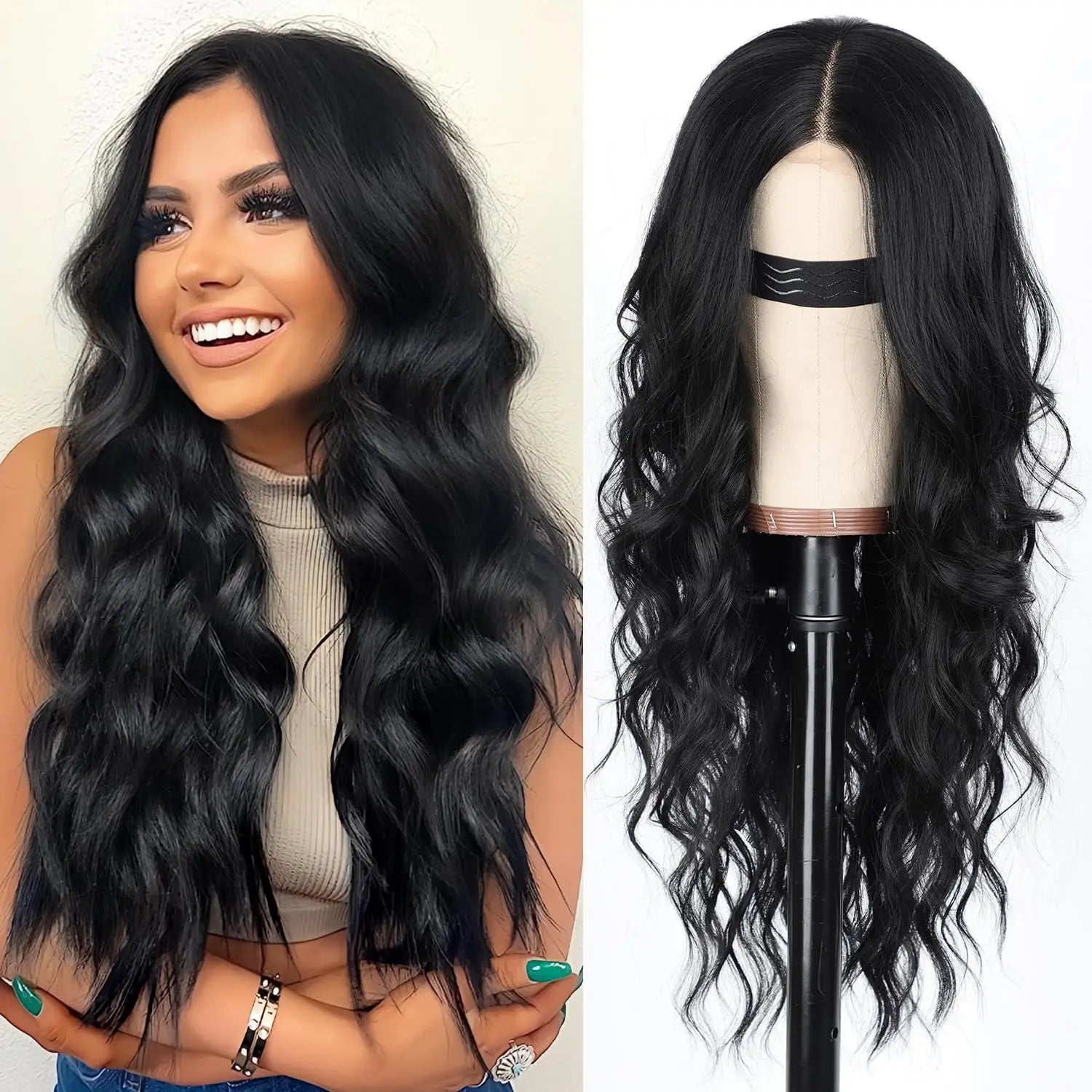 Gray long curly hair style synthetic wig with big waves, Halloween cosplay wigs, daily wig, high-temperature hair fiber wig set