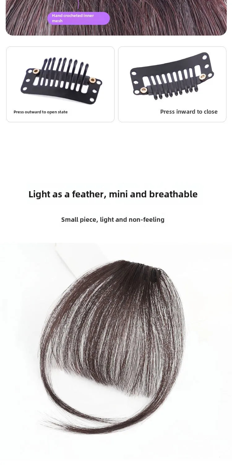 3D Remy Human Hair Wigs Air Bangs For Girl Women Forehead Reissue ONE Clip in Wig Hair Accessories and Extensions Natural Fringe Hairpiece 4 Colors Hair Style