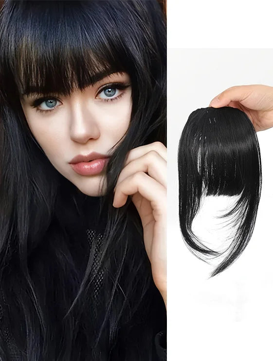 Synthetic Wigs Hair Clip-In Bangs Cut Wispy Fringe with Sideburns Dark Brown Natural Look for Women Wig Daily Party Wear