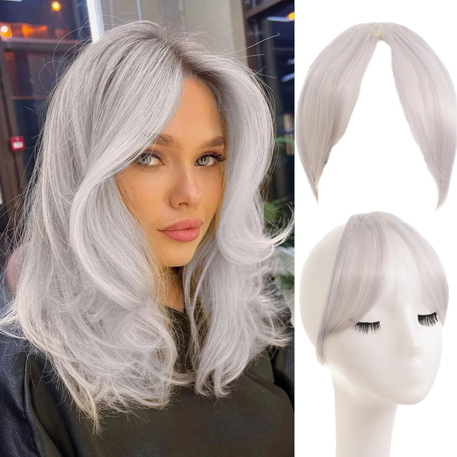 Synthetic Clip in Wigs Hair Bangs Wig Wispy Side-swept Bangs Hair Clip Fake Bang Fringe with Temples Hairpiece for Women Wig Daily Use