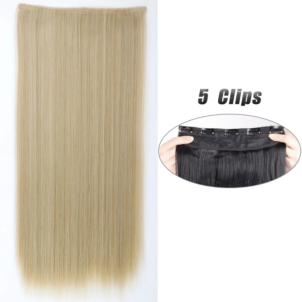 Synthetic Wig 5 Clip In Hair Accessories and Extensions Long Straight Wigs Hair Style Hairpiece Black Brown Blonde 80CM Natural Fake Hair For Women