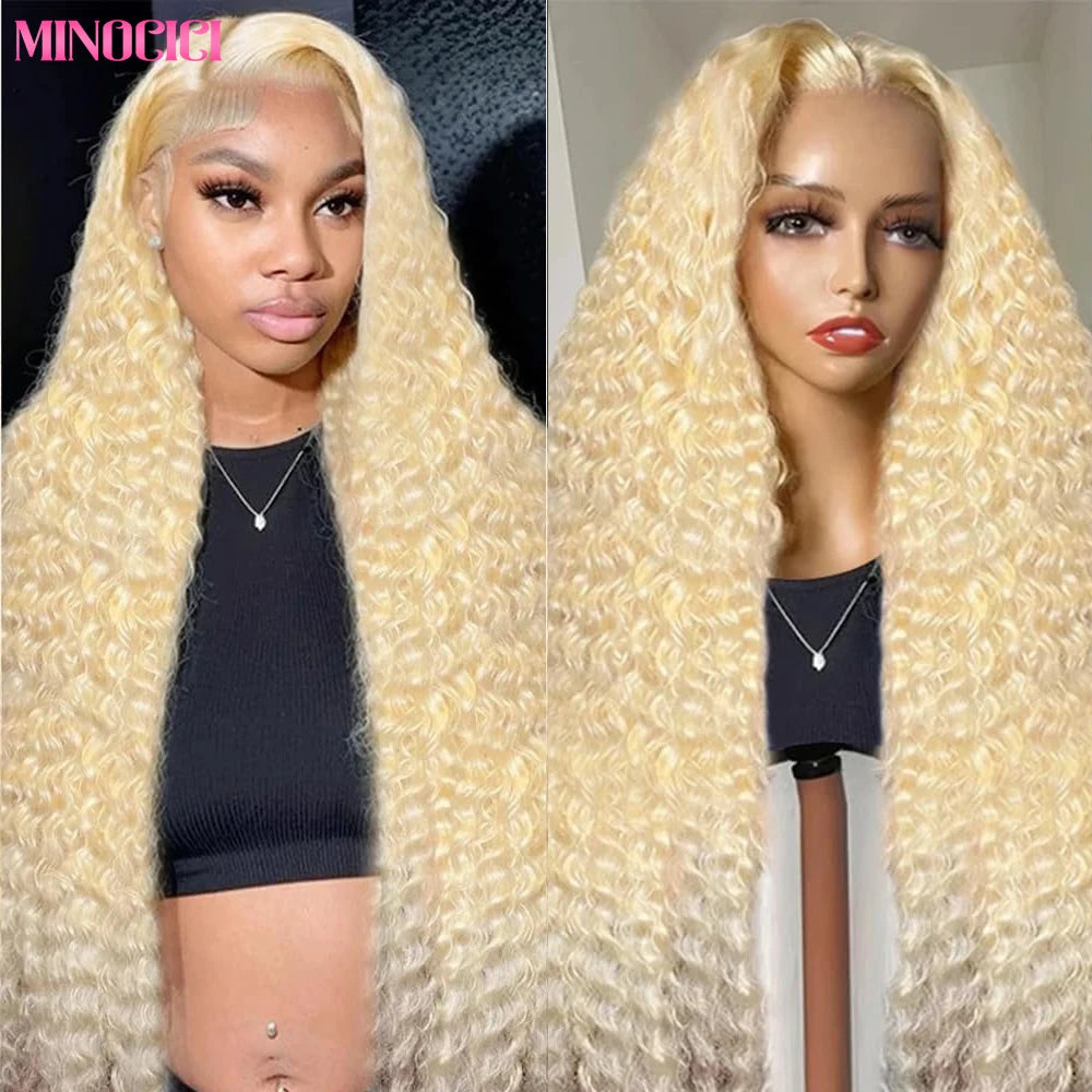613 Blonde Deep Wave Hair Wigs 13x4 13x6 HD Transparent Lace Front Wig 100% Human Hair HD Lace Closure Wig For Women Nature Black Hair Style