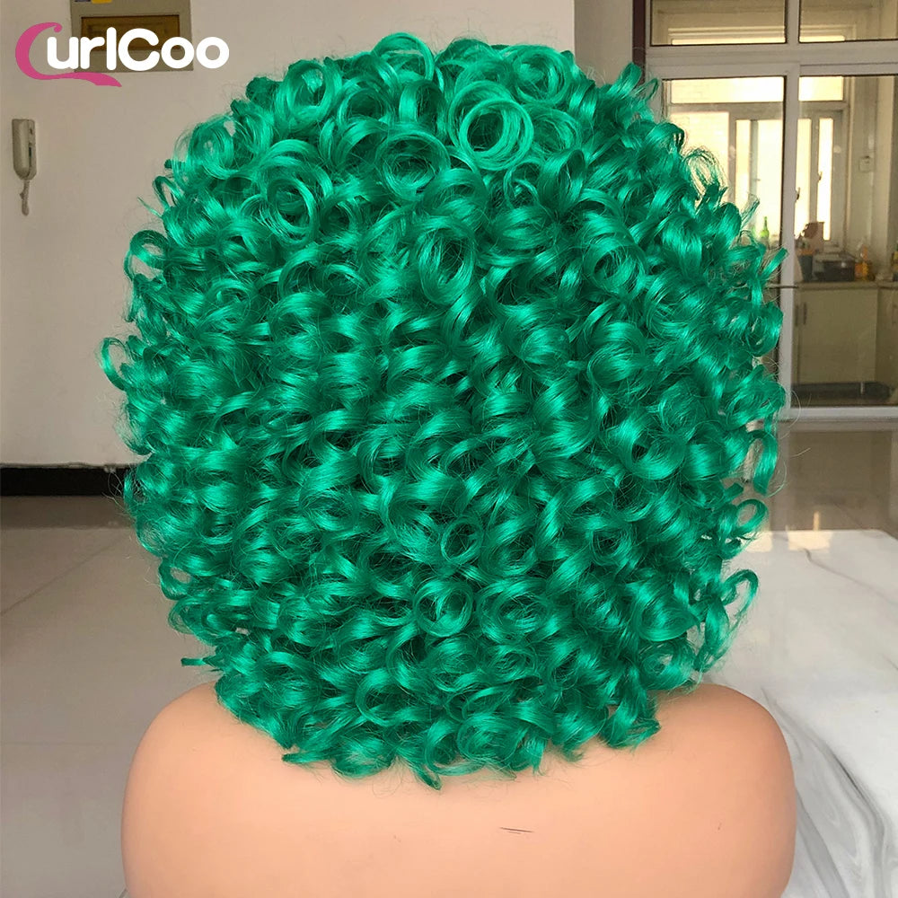Short Hair Afro Curly Wig Natural Blonde Hair Wigs with Bangs Fluffy Synthetic Ombre Cosplay Lolita Wigs For Black Women