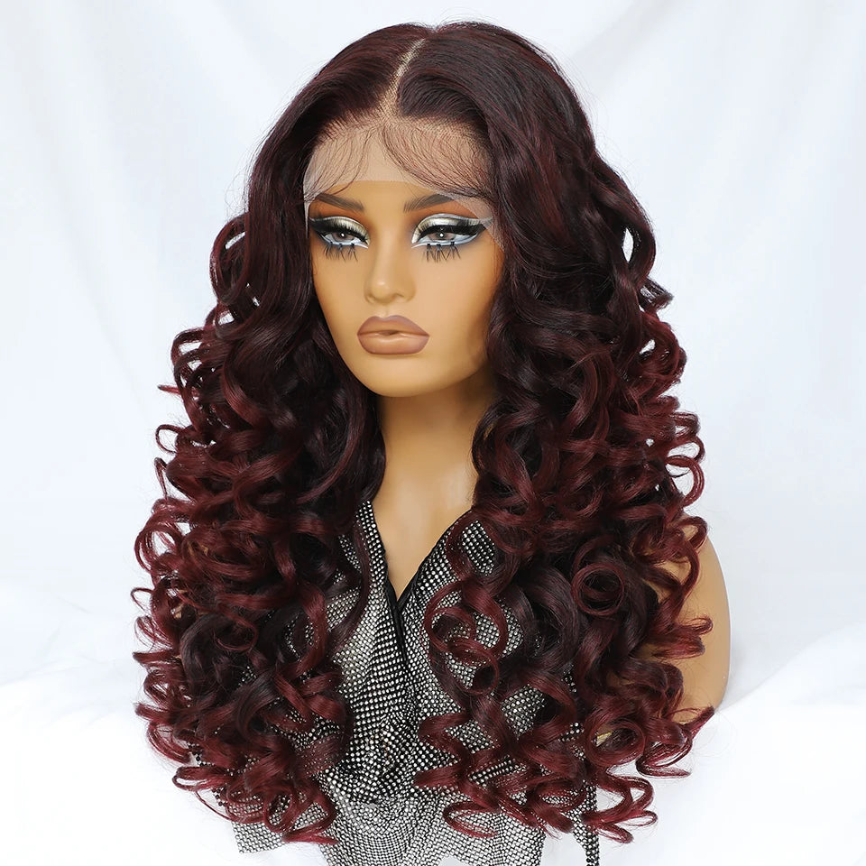 Latisha HD Synthetic Lace Front Wigs Curly Pre Plucked Lace Frontal Wig with Bangs for Women Highlight with Babyhair 24Inch Wigs
