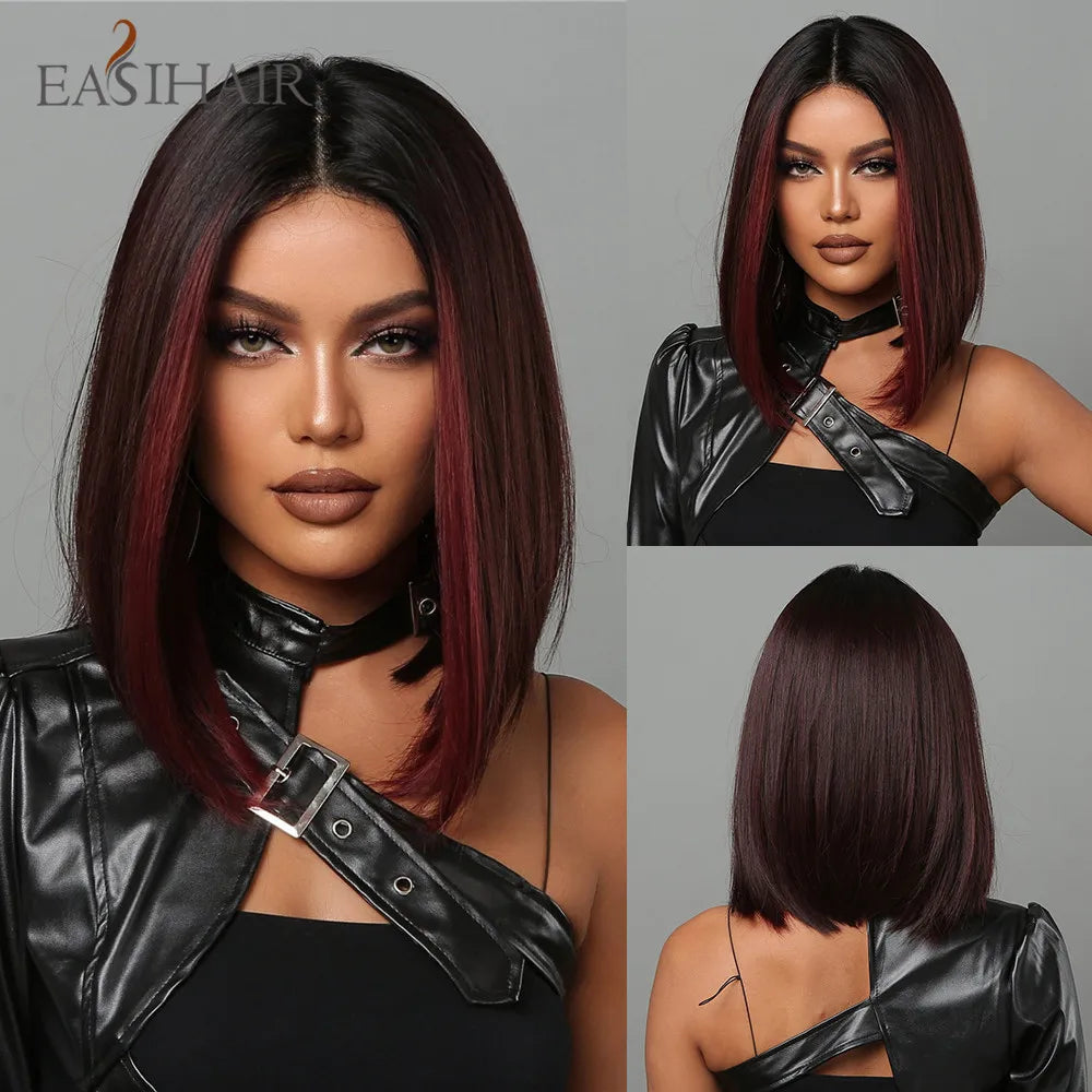 EASIHAIR Synthetic Bob Wig with Bang Short Straight Light Blonde Beige Natural Wigs Hair for Women Daily Cosplay Heat Resistant