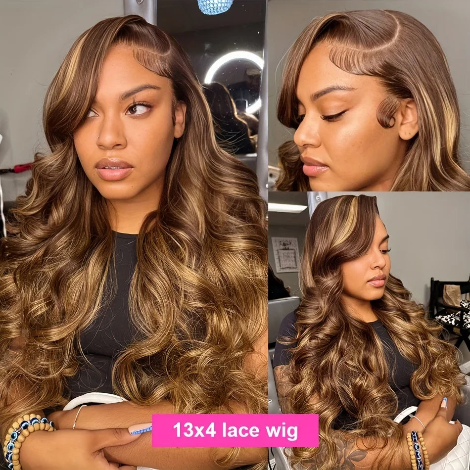 Body Wave Human Hair Wigs Highlight 13X6 hd Lace Frontal Wig 13X4 P4/27 Curly Front Wig 1B30 Brown Ombre Colored 100% Human Hair Style