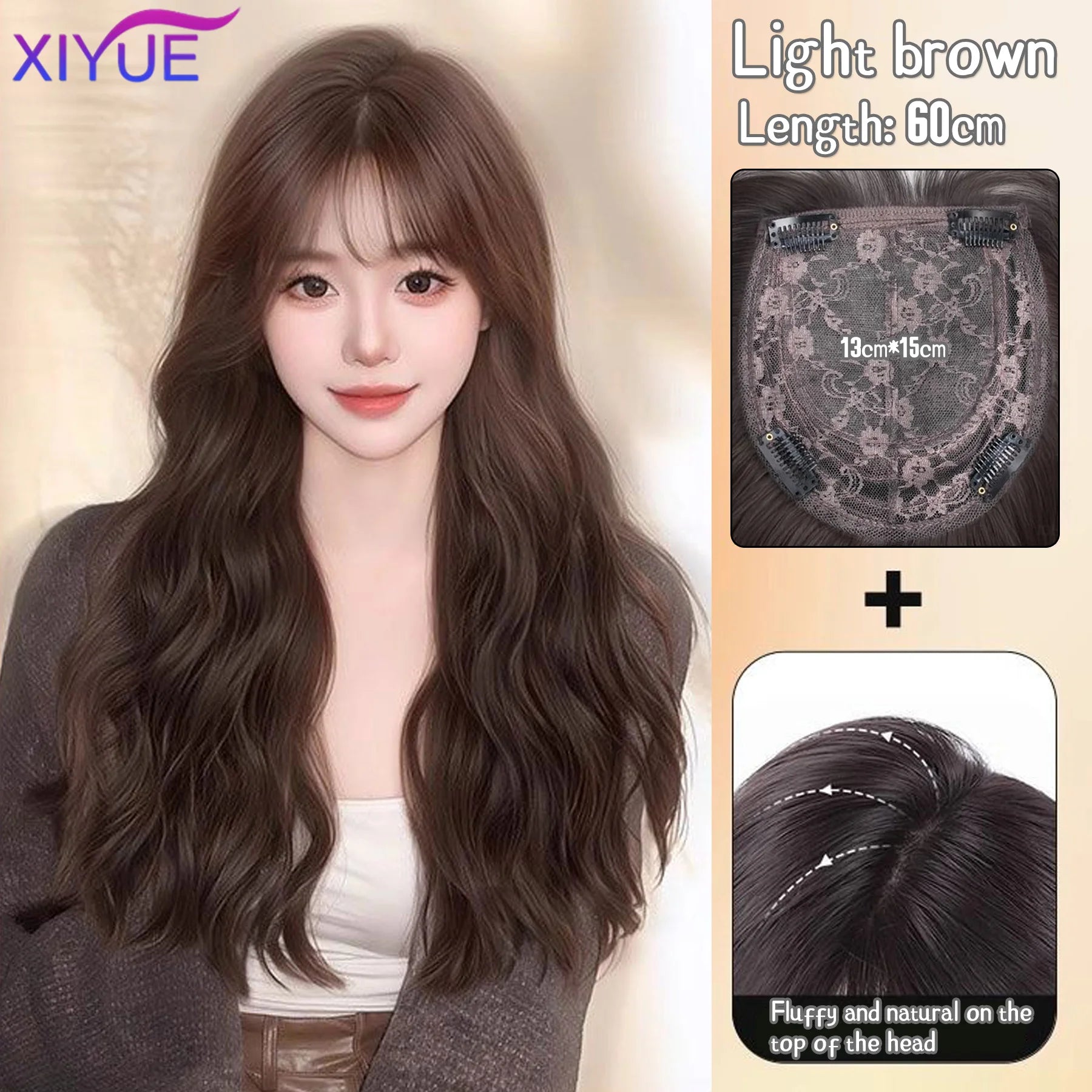 Synthetic Long Straight Layered Wigs Hair Clip in Hair Extensions and Accessories Natural Fluffy Head Top Fake Hair Piece with Bang Clip for Women Wig Daily Use